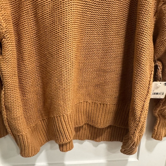 Free People Camel Brown Alli V-Neck Heavy Knit Oversize Sweater Sz S NWT - Picture 5 of 14